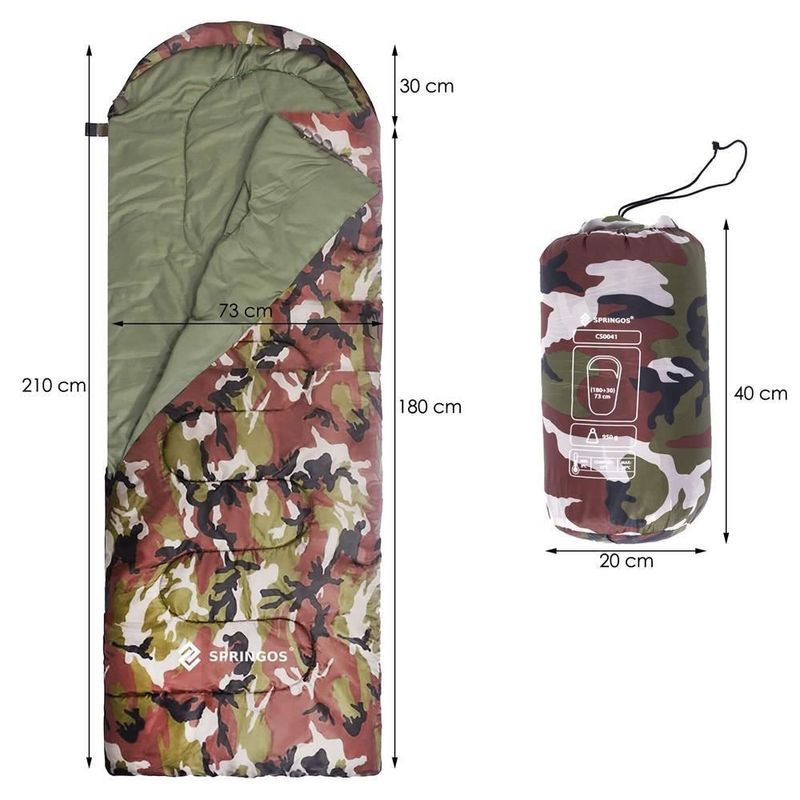 Sport si Outdoor - Camping - Saci de dormit - Sac de dormit, turistic, 2 in 1, camuflaj, 210x73 cm, Springos - Infinity.ro