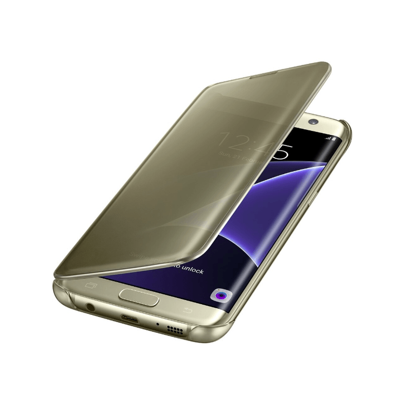 Laptop, Telefoane si Tablete - Telefoane mobile si accesorii - Accesorii Telefoane - Huse telefoane - Husa de protectie flip cover, Clear View compatibil cu Samsung Galaxy S10, functie stand, culoare gold - Infinity.ro