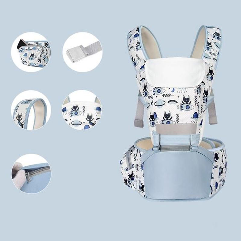 Jucarii, Copii si Bebe - Carucioare si articole de transport - Marsupii si hamuri bebe - Marsupiu bebe ergonomic 6 in 1 cu scaunel-bleu - Infinity.ro