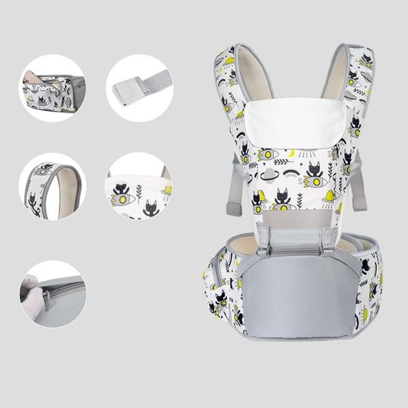 Jucarii, Copii si Bebe - Carucioare si articole de transport - Marsupii si hamuri bebe - Marsupiu bebe ergonomic 6 in 1 cu scaunel-gri - Infinity.ro