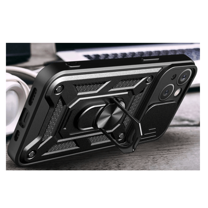 Laptop, Telefoane si Tablete - Telefoane mobile si accesorii - Accesorii Telefoane - Huse telefoane - Husa Armor pentru Apple iPhone 15 Pro, cu fereastra camera si inel magnetic, Military, negru - Infinity.ro