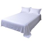 Casa si Gradina - Textile si covoare - Lenjerii de pat - Cearceafuri de pat - Cearsaf de pat Kotonia Home Hotel Damasc Saten cu dungi 1 cm, 100% bumbac, Alb, 240x260 cm - Infinity.ro