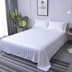Casa si Gradina - Textile si covoare - Lenjerii de pat - Cearceafuri de pat - Cearsaf de pat Kotonia Home Hotel Damasc Saten cu dungi 1 cm, 100% bumbac, Alb, 240x260 cm - Infinity.ro