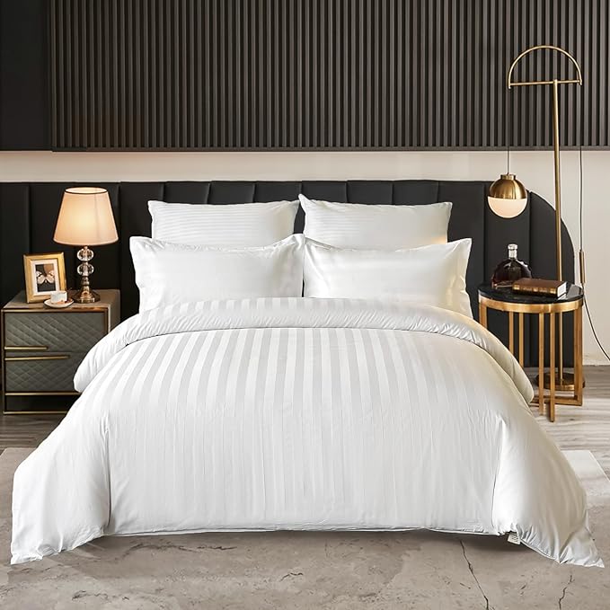 Husa pentru pilota Kotonia Home Hotel Damasc cu dungi cu latime de 2.5 cm, 100% bumbac, Alb, 150x200 cm