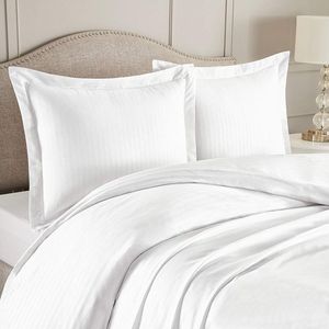 Set 2 Fete de perna Kotonia Home Hotel Damasc Saten cu dungi subtiri rame decorative Oxford, 100% bumbac, Alb, 40x40 cm