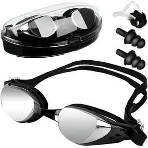 Set de Inot Ochelari Anti-Aburire si Protectie UV,  Dopuri Urechi Moi Ajustabile, Cleste Nas, Marime Curea Reglabila