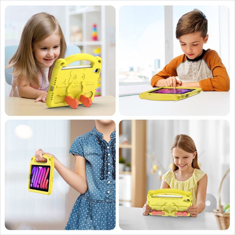 Laptop, Telefoane si Tablete - Tablete si accesorii tablete - Accesorii Tablete - Huse tablete - Invelis de protectie din spuma pentru iPad Mini 6 2021, in culorile galben si negru, cu desen de panda, conceput special pentru copii - Infinity.ro