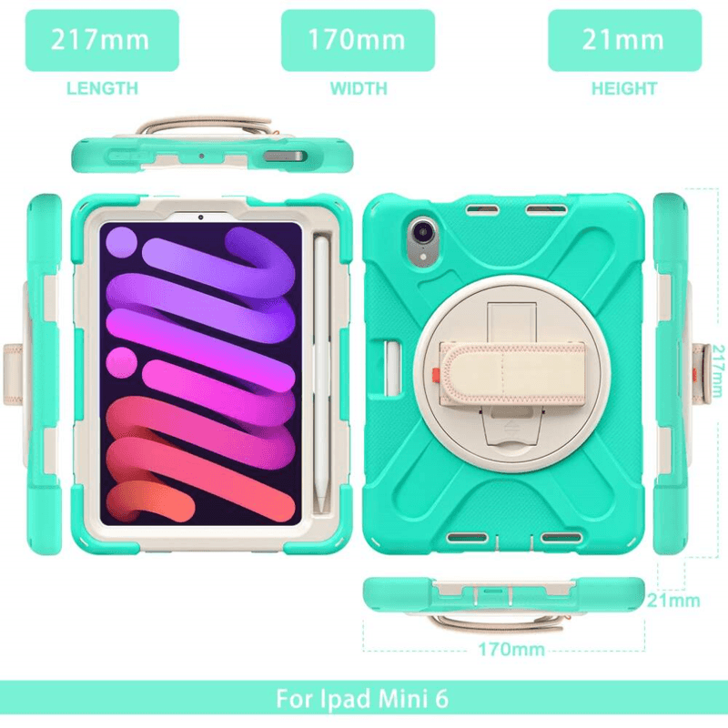 Laptop, Telefoane si Tablete - Tablete si accesorii tablete - Accesorii Tablete - Huse tablete - Protejeaza-ti Apple iPad Mini 6 (2021) cu husa de silicon verde menta, cu suport ergonomic 360° pentru o utilizare confortabila in mana - Infinity.ro