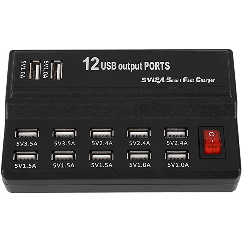 Laptop, Telefoane si Tablete - Telefoane mobile si accesorii - Accesorii Telefoane - Incarcatoare telefoane - Incarcator de retea cu 12 porturi USB, buton On/Off, cuoare neagra, cablu inclus, pentru orice tip de dispozitiv - Infinity.ro