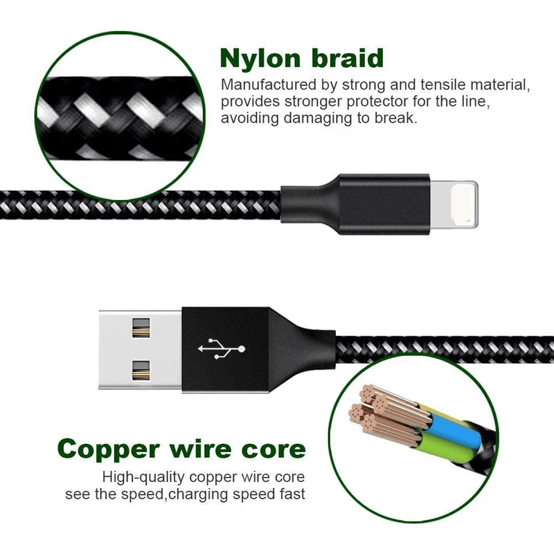 Laptop, Telefoane si Tablete - Telefoane mobile si accesorii - Accesorii Telefoane - Cabluri si adaptoare telefoane - Cablu de incarcare cu mufa compatibila Apple,Gri-Negru din material textil, 3m lungime - Infinity.ro