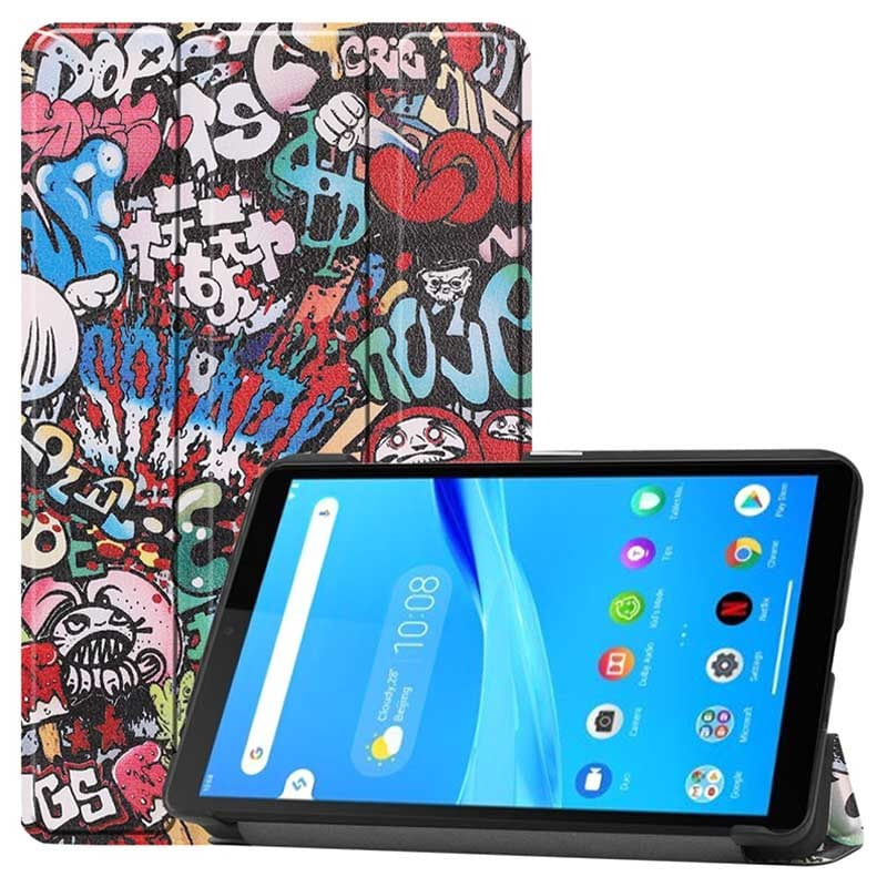 Laptop, Telefoane si Tablete - Tablete si accesorii tablete - Accesorii Tablete - Huse tablete - Husa practica tip carte pentru tableta Lenovo Tab M10 FHD PLUS (TB-X606F) 10.3 inch, fabricata din piele ecologica, cu un model colorat graffiti - Infinity.ro