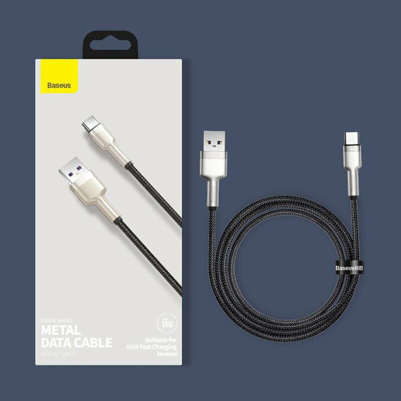 Laptop, Telefoane si Tablete - Telefoane mobile si accesorii - Accesorii Telefoane - Cabluri si adaptoare telefoane - Cablu USB to Type-C, Super Fast Charging, 66W, 6A, 25cm, O52, Nailon,Zinc, Baseus Cafule Series Metal CAKF000001, O52, Nailon,Zinc, Black - Infinity.ro