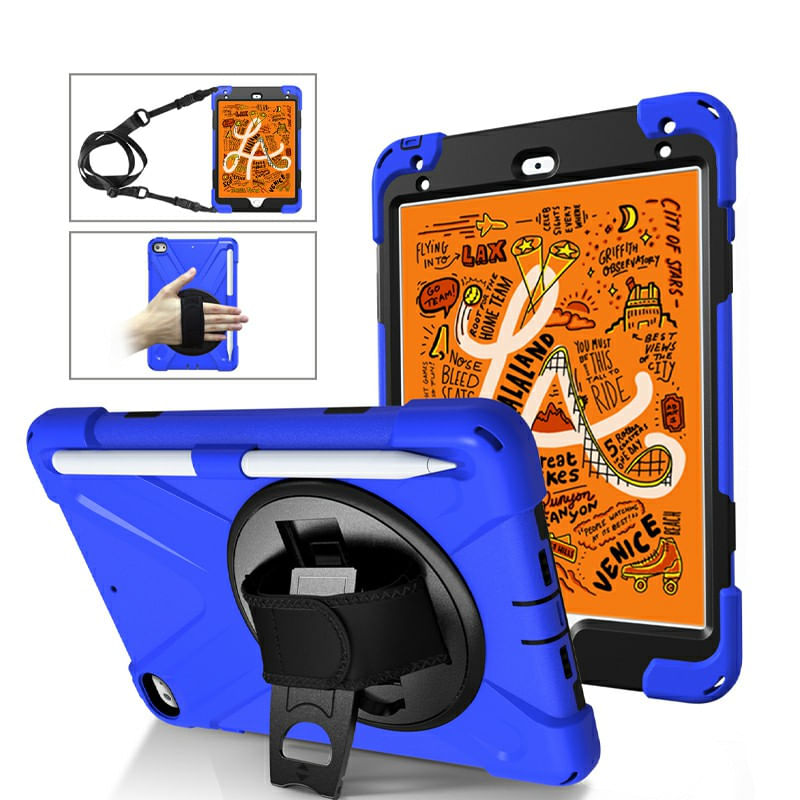Laptop, Telefoane si Tablete - Tablete si accesorii tablete - Accesorii Tablete - Huse tablete - Husa de silicon pentru Apple iPad Mini 4/5, oferind protectie completa si suport 360 de grade,Albastru Negru - Infinity.ro