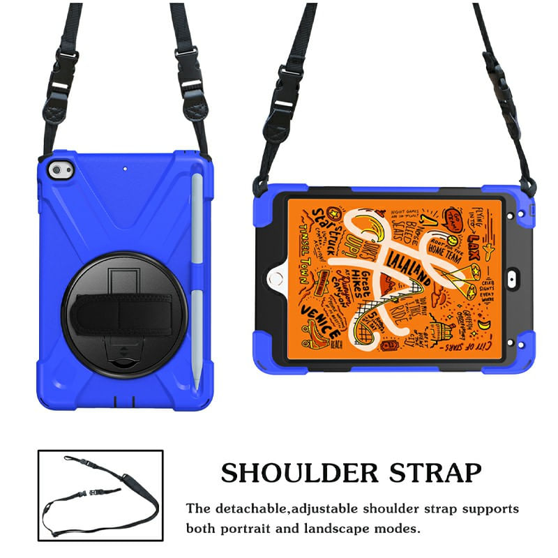 Laptop, Telefoane si Tablete - Tablete si accesorii tablete - Accesorii Tablete - Huse tablete - Husa de silicon pentru Apple iPad Mini 4/5, oferind protectie completa si suport 360 de grade,Albastru Negru - Infinity.ro