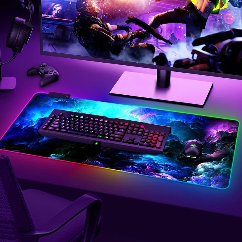 PC, gaming si accesorii - Periferice PC - Mousepad - Mousepad Mare Cauciucat, Pentru Gaming, Birou, Office, cu Iluminare LED RGB, Antiderapant, Cablu USB Inclus, 80 x 30cm - Infinity.ro