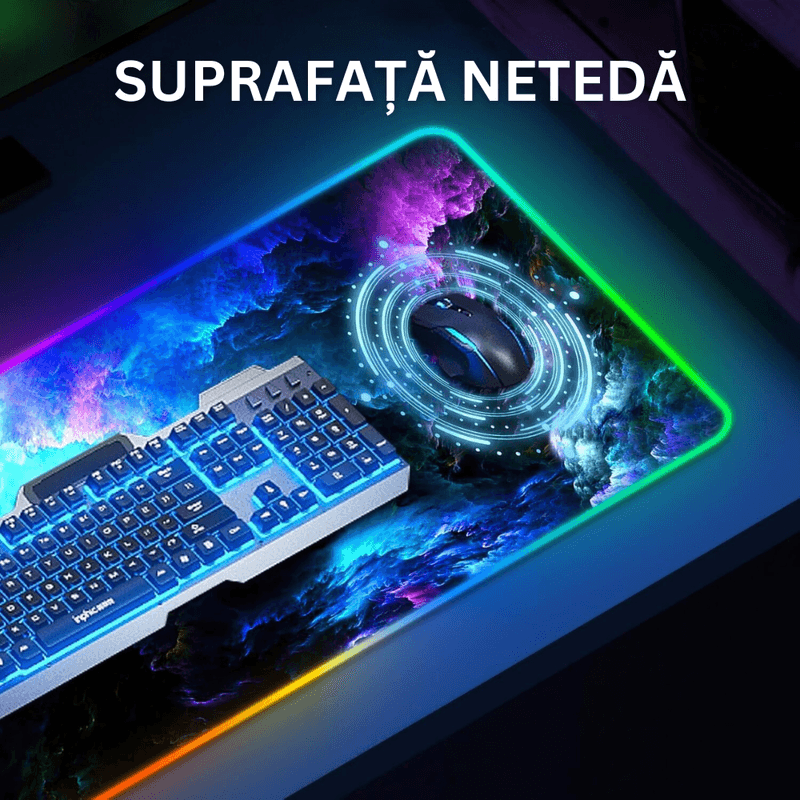 PC, gaming si accesorii - Periferice PC - Mousepad - Mousepad Mare Cauciucat, Pentru Gaming, Birou, Office, cu Iluminare LED RGB, Antiderapant, Cablu USB Inclus, 80 x 30cm - Infinity.ro