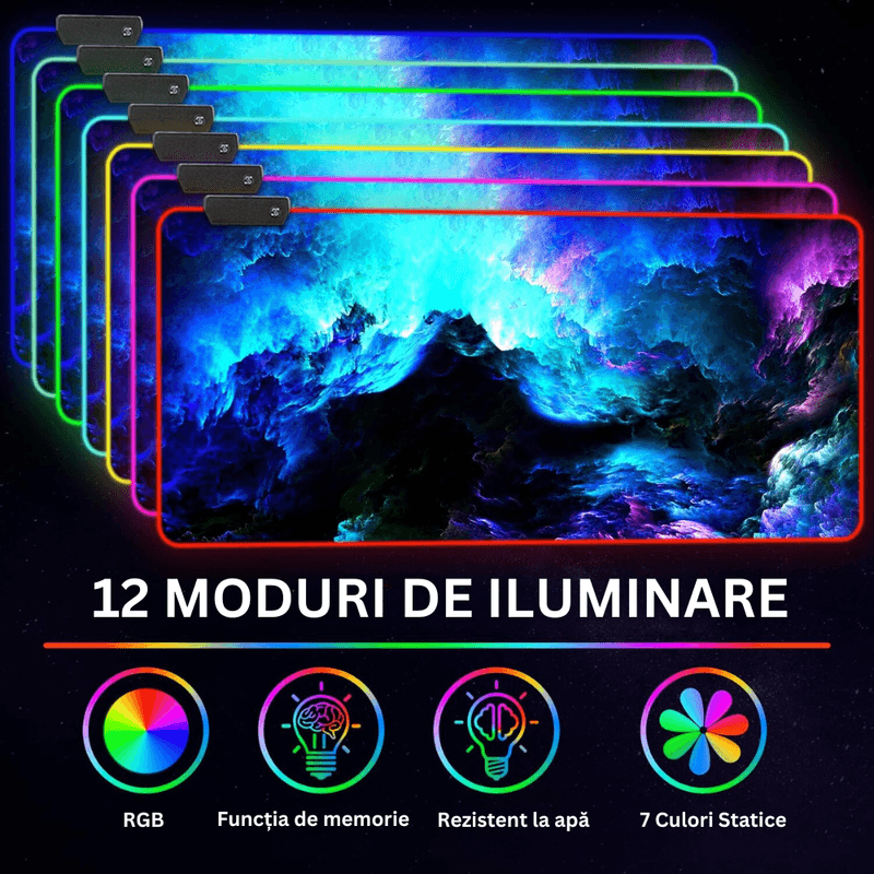 PC, gaming si accesorii - Periferice PC - Mousepad - Mousepad Mare Cauciucat, Pentru Gaming, Birou, Office, cu Iluminare LED RGB, Antiderapant, Cablu USB Inclus, 80 x 30cm - Infinity.ro