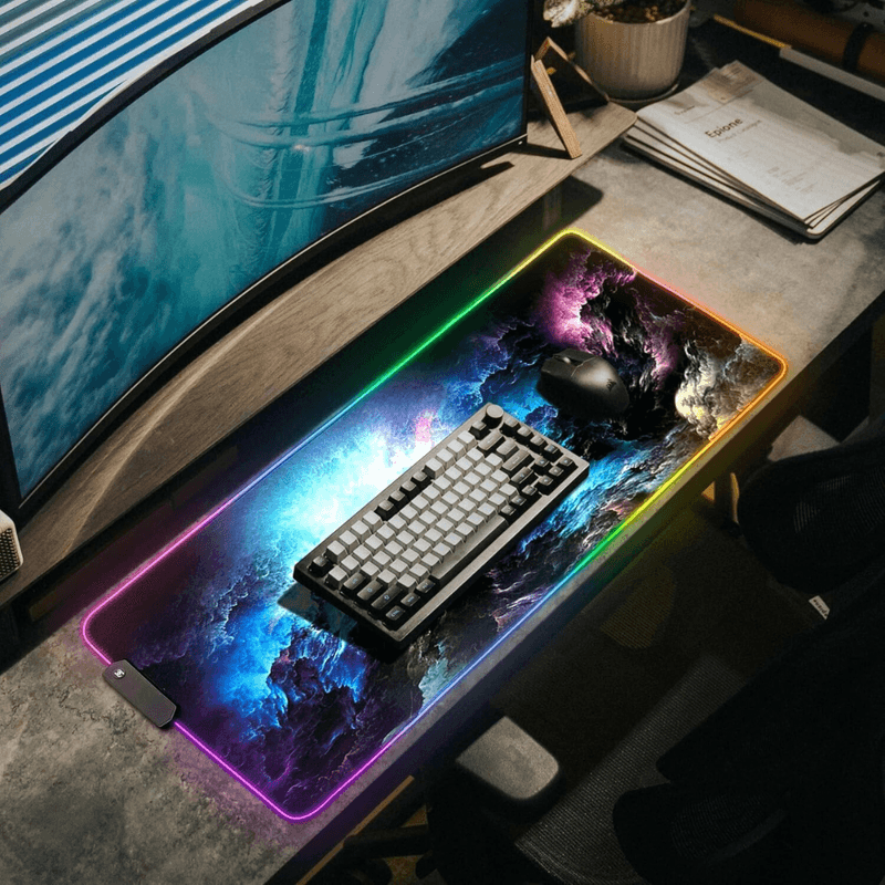 PC, gaming si accesorii - Periferice PC - Mousepad - Mousepad Mare Cauciucat, Pentru Gaming, Birou, Office, cu Iluminare LED RGB, Antiderapant, Cablu USB Inclus, 80 x 30cm - Infinity.ro