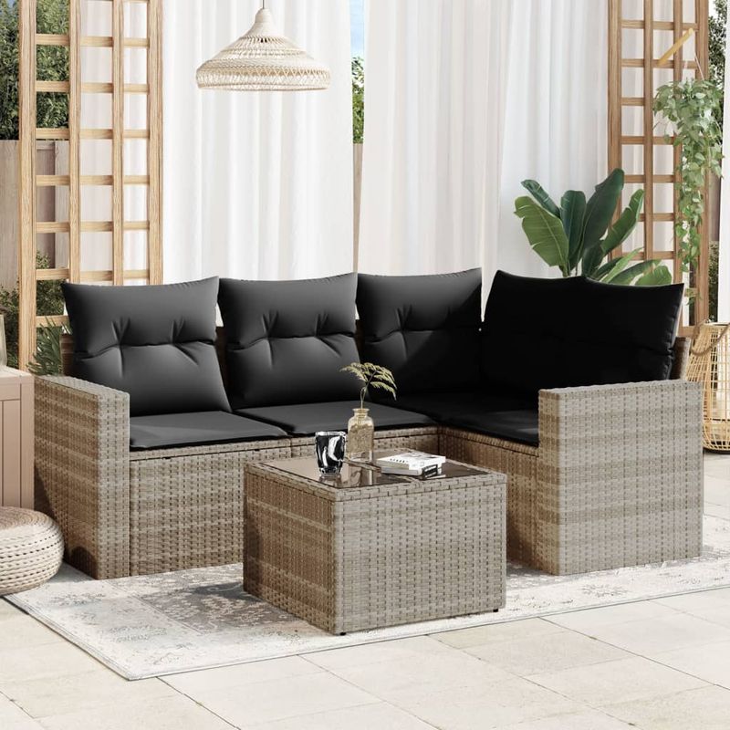 Casa si Gradina - Gradina si terasa - Mobilier exterior - Seturi mobila gradina - Set canapele de gradina cu perne, 5 piese gri deschis poliratan - Infinity.ro