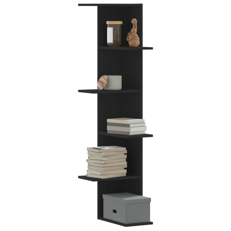 Casa si Gradina - Mobilier - Biblioteci si rafturi - Rafturi - Raft coltar perete negru 36,5x36,5x140 cm lemn prelucrat - Infinity.ro