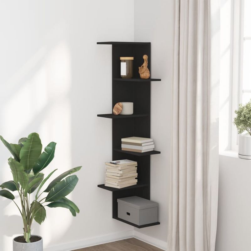 Casa si Gradina - Mobilier - Biblioteci si rafturi - Rafturi - Raft coltar perete negru 36,5x36,5x140 cm lemn prelucrat - Infinity.ro