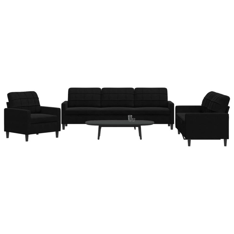 Casa si Gradina - Mobilier - Seturi de mobilier - Seturi living - Set de canapele cu perne, 3 piese, negru, catifea - Infinity.ro