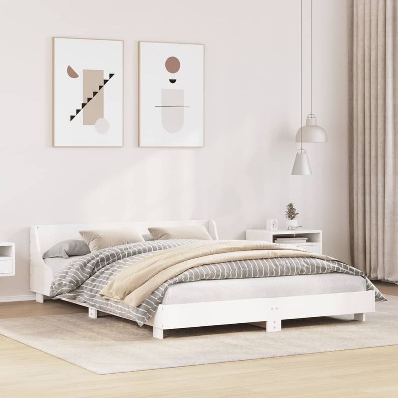 Casa si Gradina - Mobilier - Paturi si accesorii - Paturi - Cadru de pat cu tablie, alb, 160x200 cm, lemn masiv de pin - Infinity.ro
