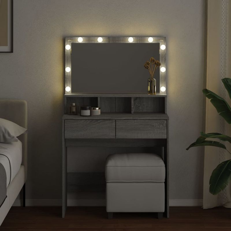 Casa si Gradina - Mobilier - Comode si corpuri - Masute de toaleta - Masa de toaleta cu LED, gri sonoma, 80x41x134,5 cm - Infinity.ro