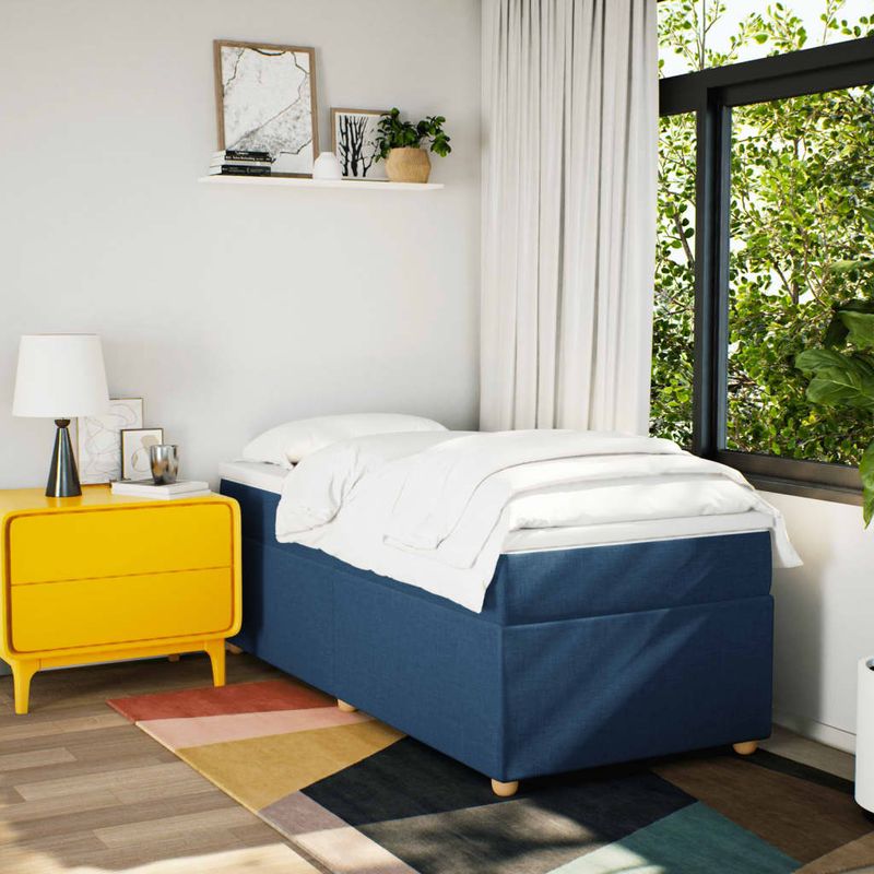Casa si Gradina - Mobilier - Paturi si accesorii - Paturi - Pat box spring cu saltea, albastru, 100x200 cm, textil - Infinity.ro