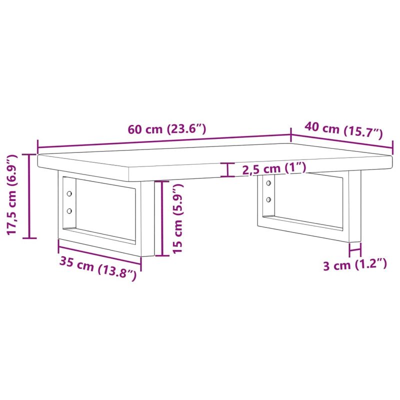 Casa si Gradina - Mobilier - Biblioteci si rafturi - Rafturi - Raft pentru lavoar montat pe perete, otel și lemn masiv stejar, maro închis și alb, mărime 60x40x2.5 cm, model dreptunghiular - Infinity.ro