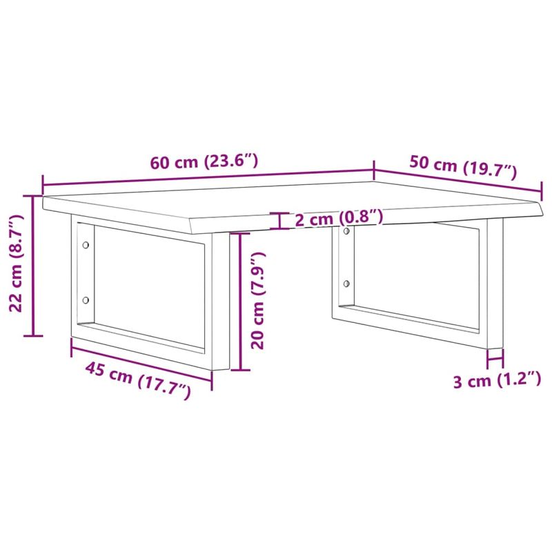 Casa si Gradina - Mobilier - Biblioteci si rafturi - Rafturi - Raft pentru lavoar montat pe perete, otel și lemn masiv stejar, maro deschis și alb, mărime 60x50x2 cm, model dreptunghiular - Infinity.ro
