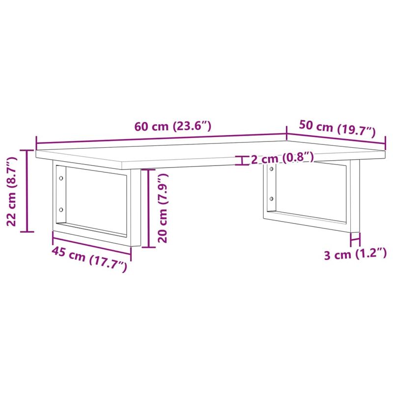 Casa si Gradina - Mobilier - Biblioteci si rafturi - Rafturi - Raft pentru lavoar montat pe perete, otel și lemn masiv acacia, maro și alb, mărime 60x50x2 cm, model dreptunghiular - Infinity.ro