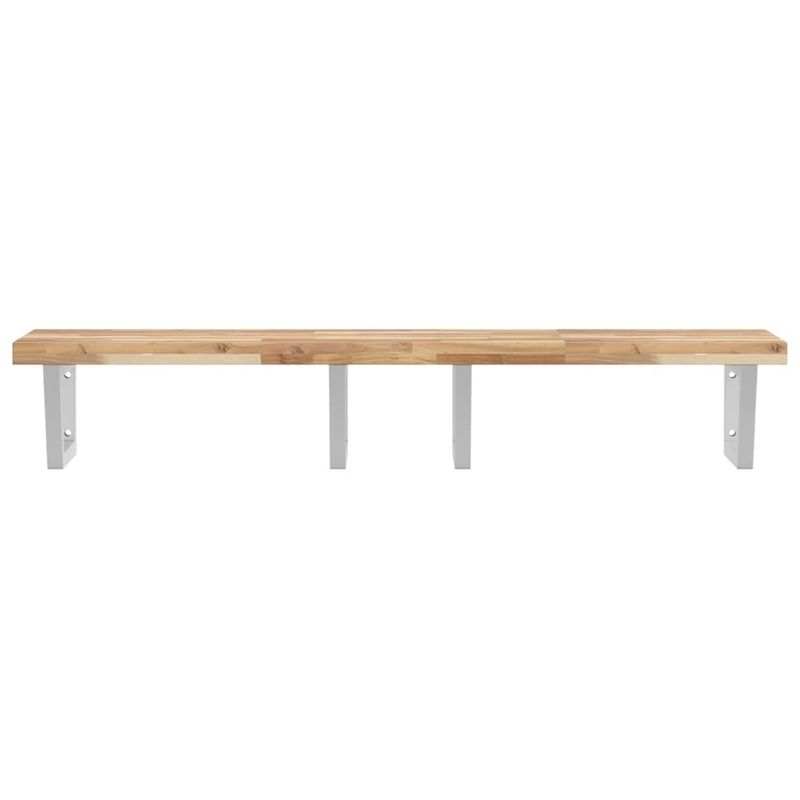 Casa si Gradina - Mobilier - Biblioteci si rafturi - Rafturi - Raft pentru lavoar montat pe perete, otel și lemn masiv acacia, maro și alb, mărime 140x50x4 cm, model trapez - Infinity.ro