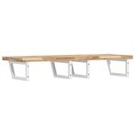 Casa si Gradina - Mobilier - Biblioteci si rafturi - Rafturi - Raft pentru lavoar montat pe perete, otel și lemn masiv acacia, maro și alb, mărime 140x50x4 cm, model trapez - Infinity.ro