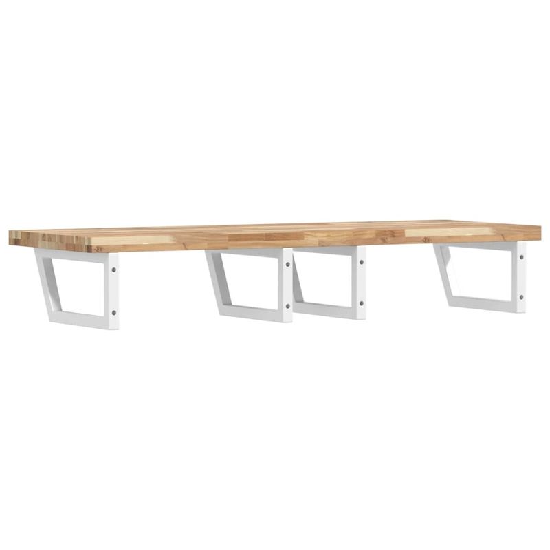 Casa si Gradina - Mobilier - Biblioteci si rafturi - Rafturi - Raft pentru lavoar montat pe perete, otel și lemn masiv acacia, maro și alb, mărime 140x50x4 cm, model trapez - Infinity.ro