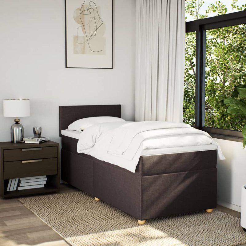 Casa si Gradina - Mobilier - Paturi si accesorii - Paturi - Pat box spring cu saltea, maro inchis, 100x200 cm, textil - Infinity.ro