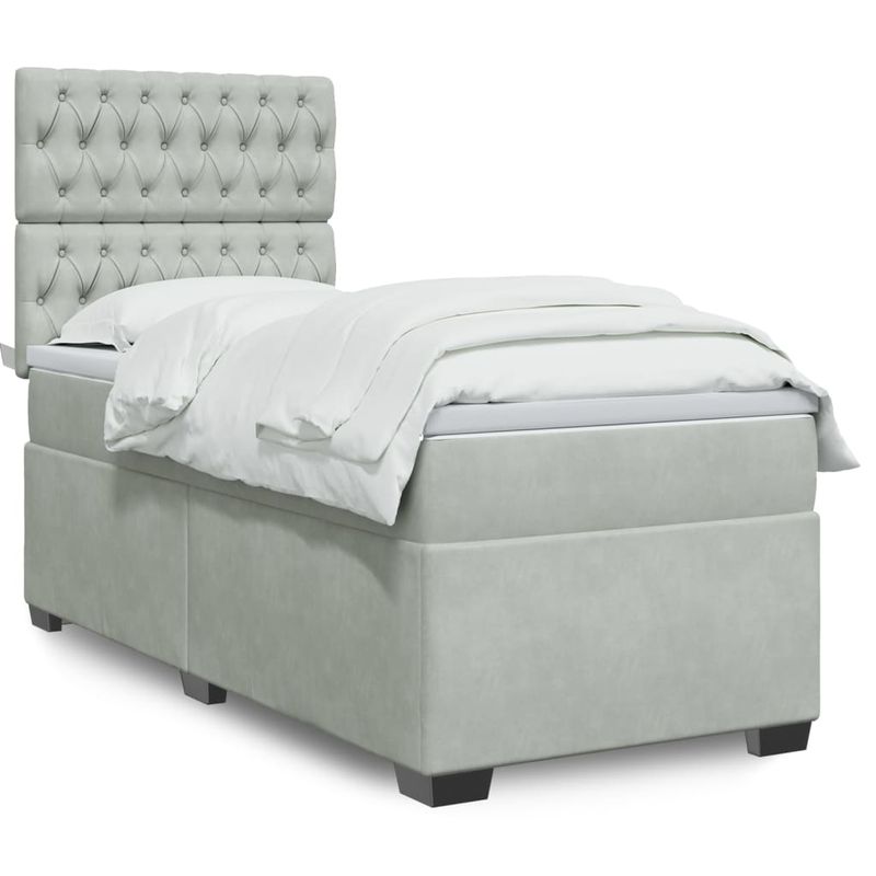 Casa si Gradina - Mobilier - Paturi si accesorii - Paturi - Pat box spring cu saltea, gri deschis, 100x200 cm, catifea - Infinity.ro