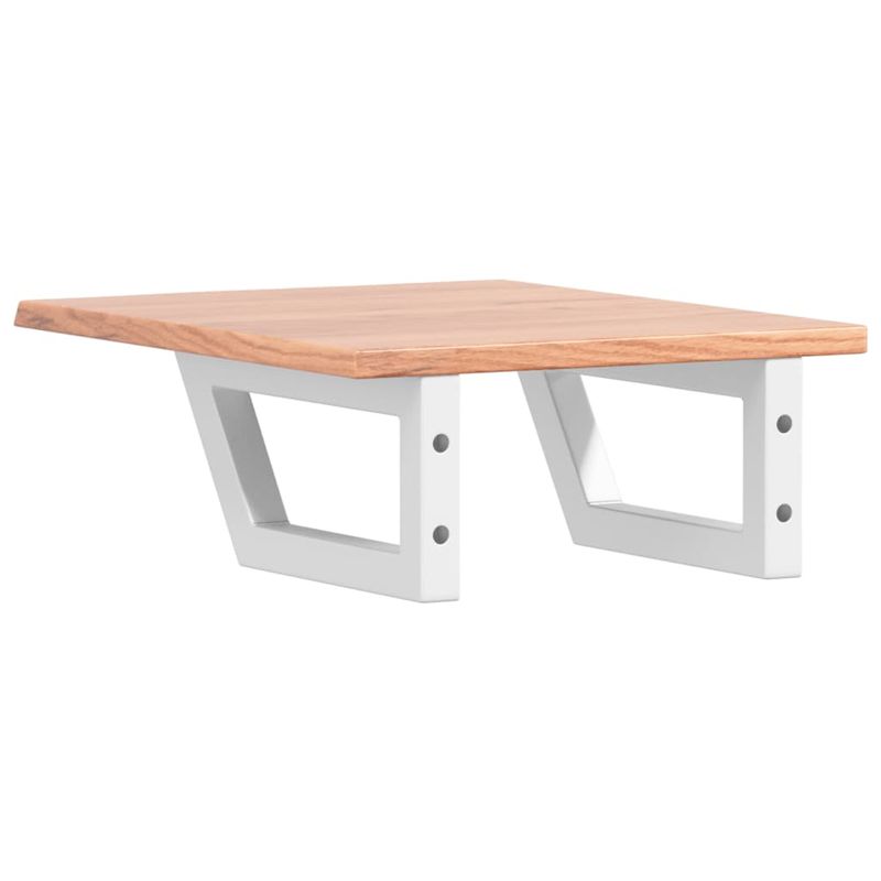 Casa si Gradina - Mobilier - Biblioteci si rafturi - Rafturi - Raft pentru lavoar montat pe perete, otel și lemn masiv stejar, maro deschis și alb, mărime 40x50x2 cm, model trapez - Infinity.ro