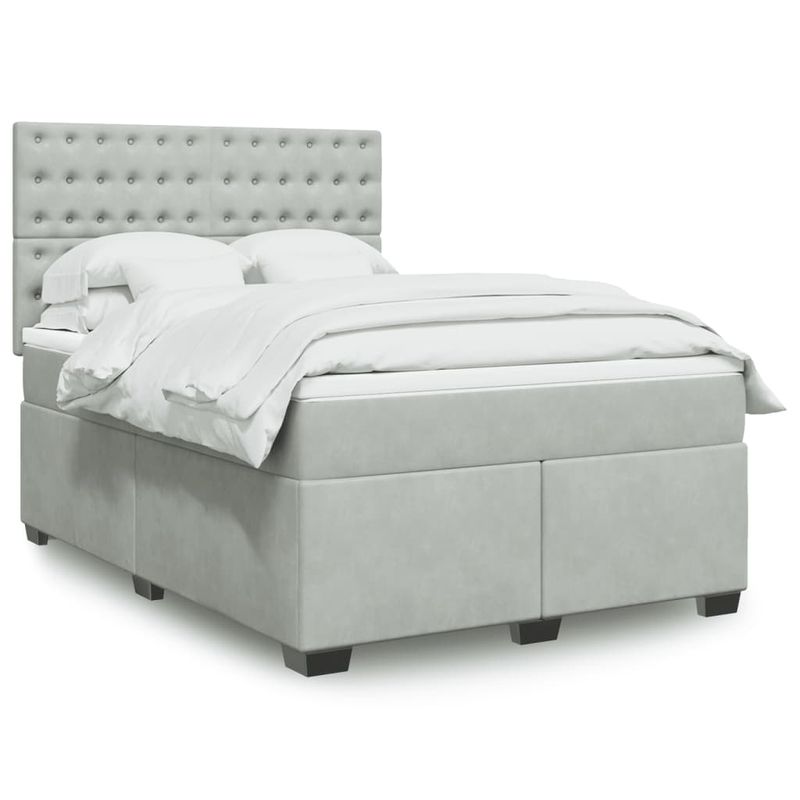 Casa si Gradina - Mobilier - Paturi si accesorii - Paturi - Pat box spring cu saltea, gri deschis, 140x200 cm, catifea - Infinity.ro