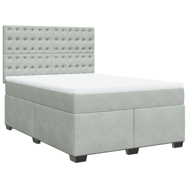 Casa si Gradina - Mobilier - Paturi si accesorii - Paturi - Pat box spring cu saltea, gri deschis, 140x200 cm, catifea - Infinity.ro