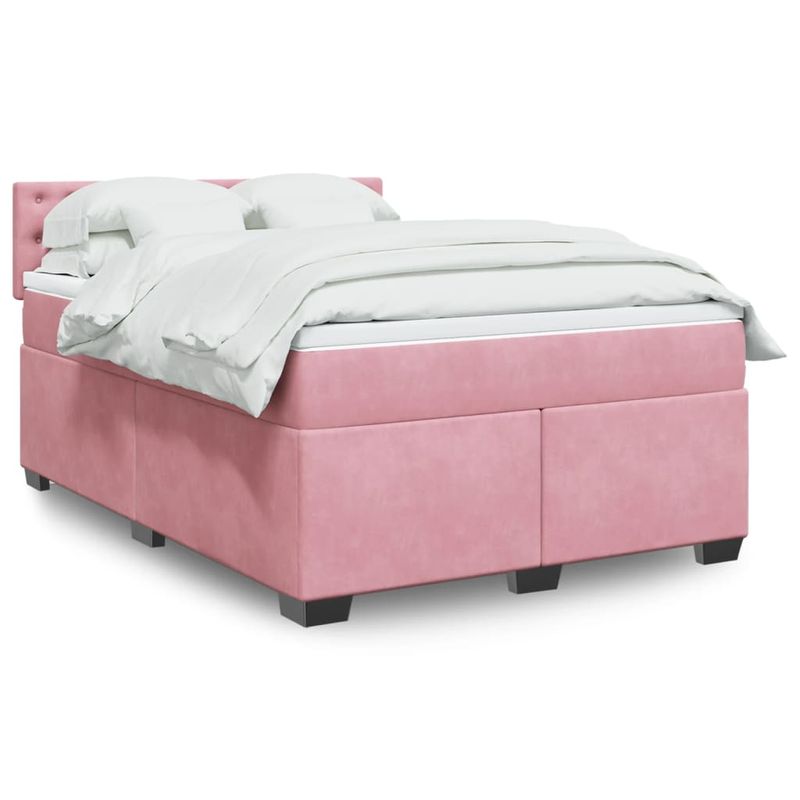Casa si Gradina - Mobilier - Paturi si accesorii - Paturi - Pat box spring cu saltea, roz, 160x200 cm, catifea - Infinity.ro