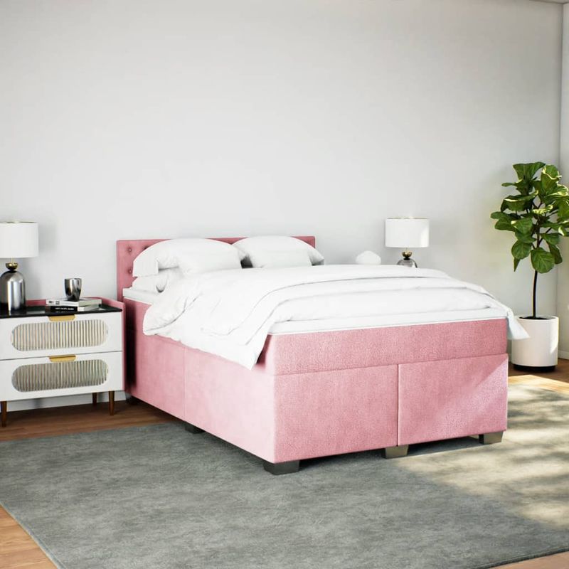 Casa si Gradina - Mobilier - Paturi si accesorii - Paturi - Pat box spring cu saltea, roz, 160x200 cm, catifea - Infinity.ro