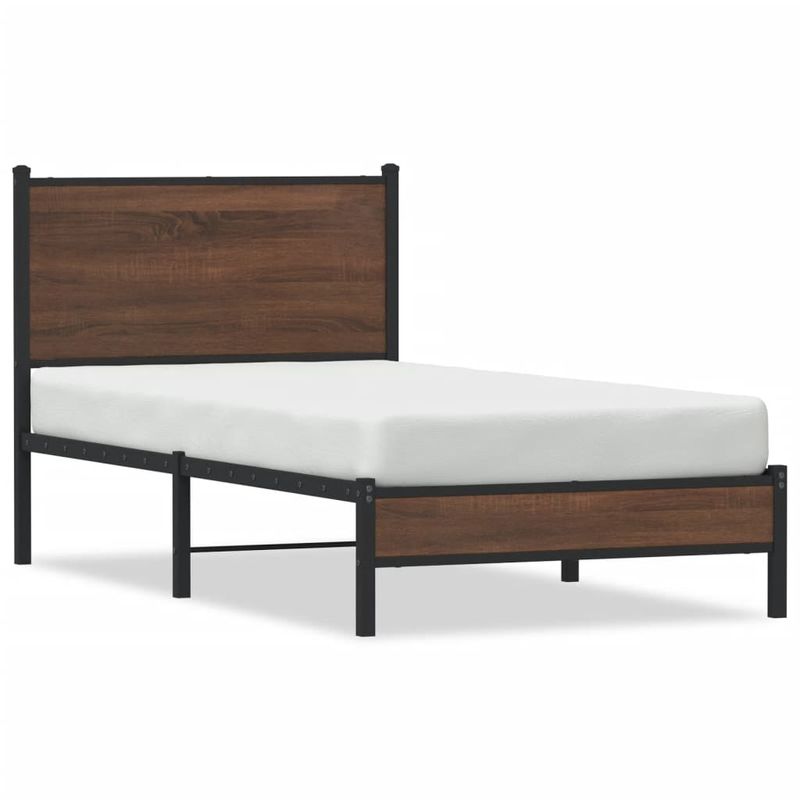 Casa si Gradina - Mobilier - Paturi si accesorii - Paturi - Cadru pat metalic cu tablie, stejar maro, 90x200 cm, model cu tăblie de cap și tăblie de picioare joasă - Infinity.ro