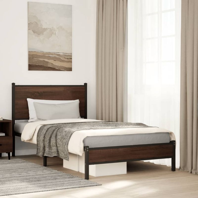 Casa si Gradina - Mobilier - Paturi si accesorii - Paturi - Cadru pat metalic cu tablie, stejar maro, 100x200 cm, model cu tăblie de cap și tăblie de picioare joasă - Infinity.ro