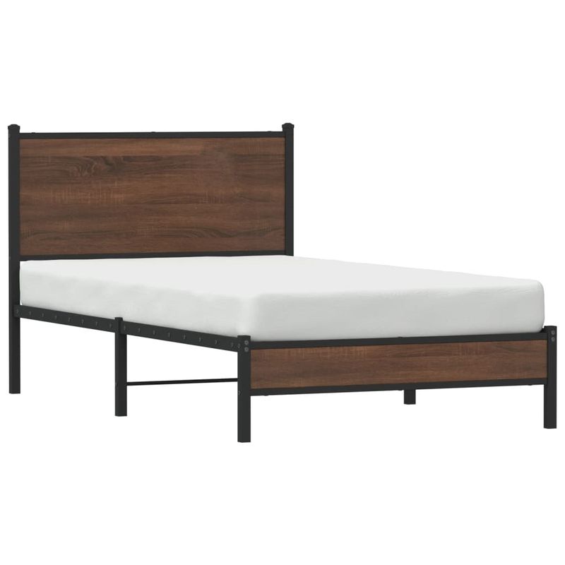 Casa si Gradina - Mobilier - Paturi si accesorii - Paturi - Cadru pat metalic cu tablie, stejar maro, 100x200 cm, model cu tăblie de cap și tăblie de picioare joasă - Infinity.ro