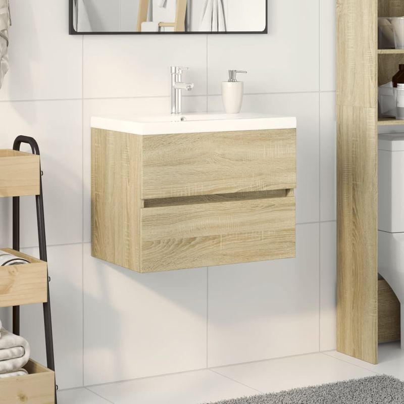 Casa si Gradina - Mobilier - Seturi de mobilier - Seturi baie - Set mobilier de baie, 2 piese, ceramica si lemn prelucrat - Infinity.ro