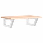 Casa si Gradina - Mobilier - Comode si corpuri - Masute de toaleta - Raft pentru lavoar montat pe perete, otel și lemn masiv stejar, maro și alb, mărime 60x40x2 cm, model trapez - Infinity.ro