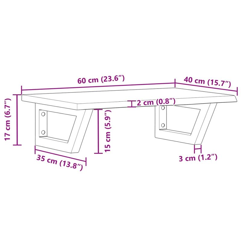 Casa si Gradina - Mobilier - Comode si corpuri - Masute de toaleta - Raft pentru lavoar montat pe perete, otel și lemn masiv stejar, maro și alb, mărime 60x40x2 cm, model trapez - Infinity.ro