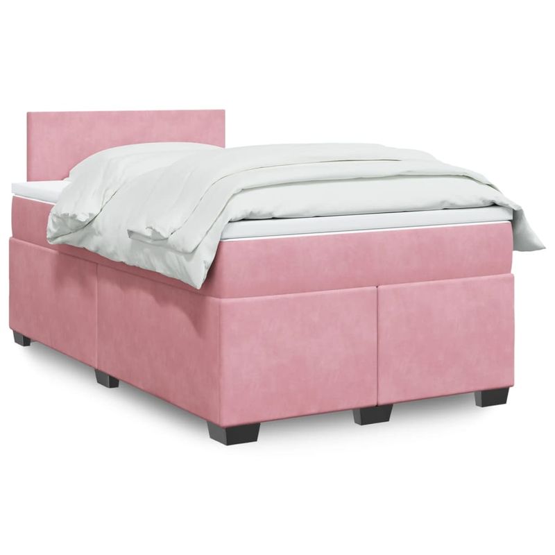 Casa si Gradina - Mobilier - Paturi si accesorii - Paturi - Pat box spring cu saltea, roz, 120x200 cm, catifea - Infinity.ro