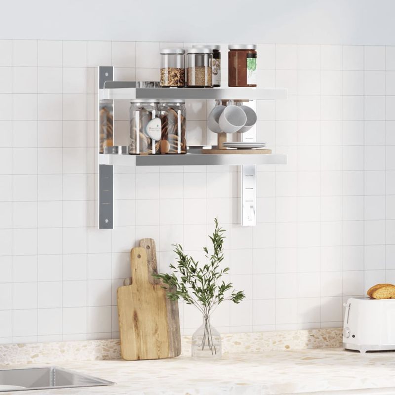 Casa si Gradina - Mobilier - Biblioteci si rafturi - Rafturi - Raft perete 2 niveluri 50x23,5x60 cm argintiu otel inoxidabil - Infinity.ro